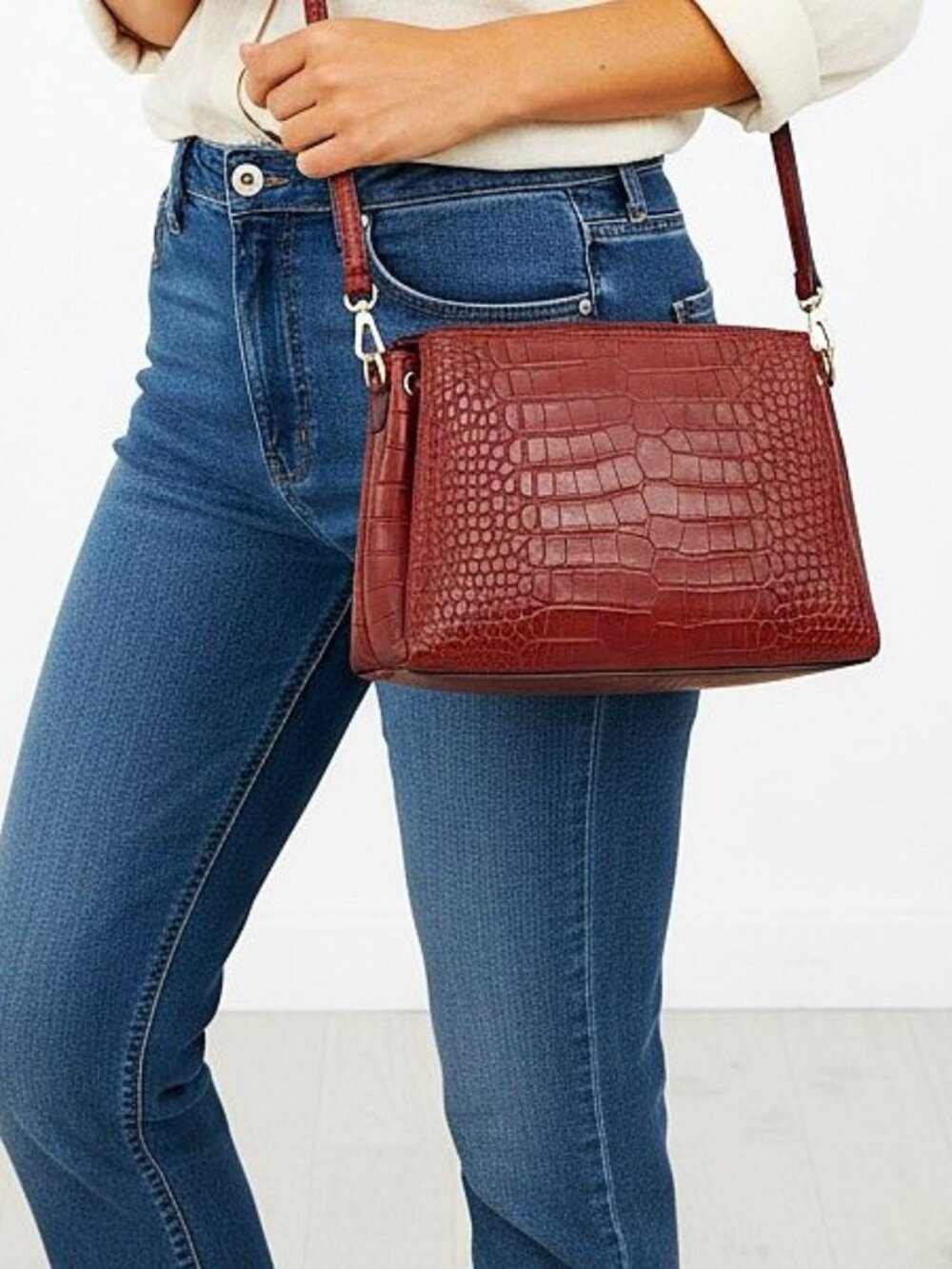 ALFANI | Deep Pink | Crocodile | Vegan Leather | Crossover Bag | Gold Hardware